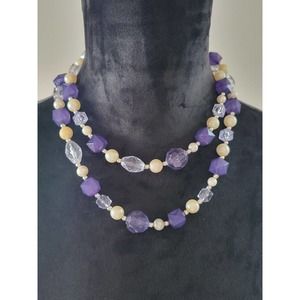 Vntg Mimi Di Niscemi (Mimi Di N) Faceted Bead Necklace 36" Purple & Clear Bead W